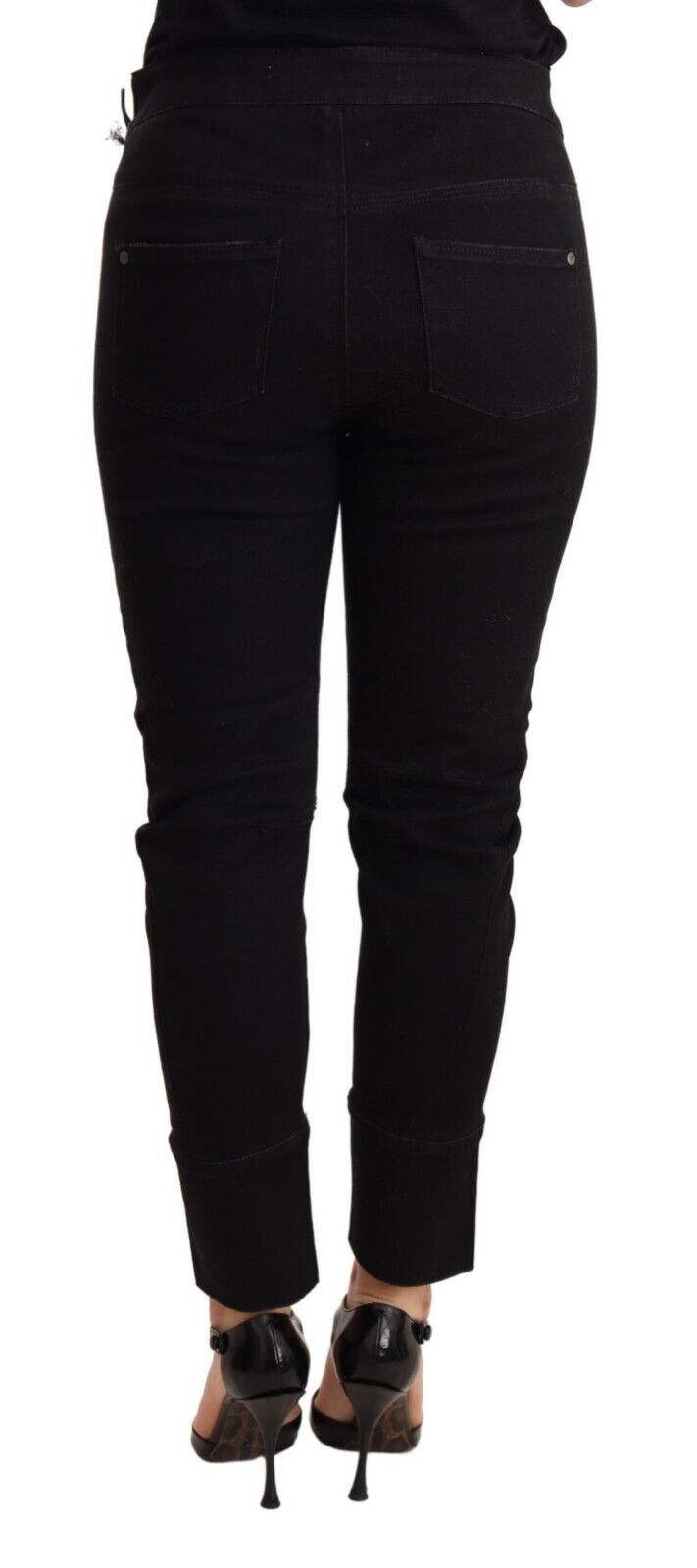 Chic Low Waist Skinny Black Cotton Trousers - ventzia