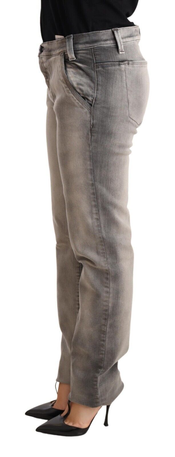 Chic Gray Washed Low Waist Skinny Jeans - ventzia