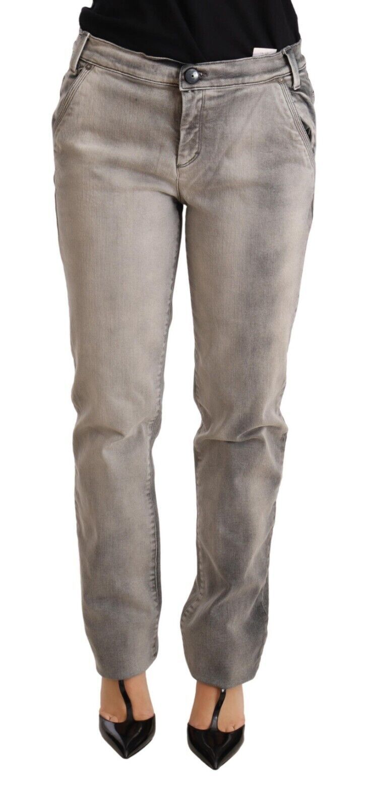 Chic Gray Washed Low Waist Skinny Jeans - ventzia