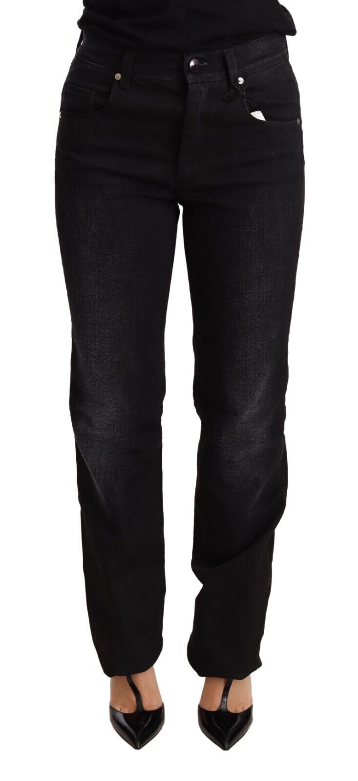 Chic Black Washed Straight Cut Jeans - ventzia