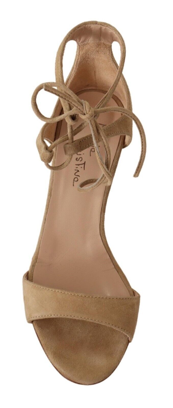 Elegant Beige Suede Ankle Strap Heels - ventzia