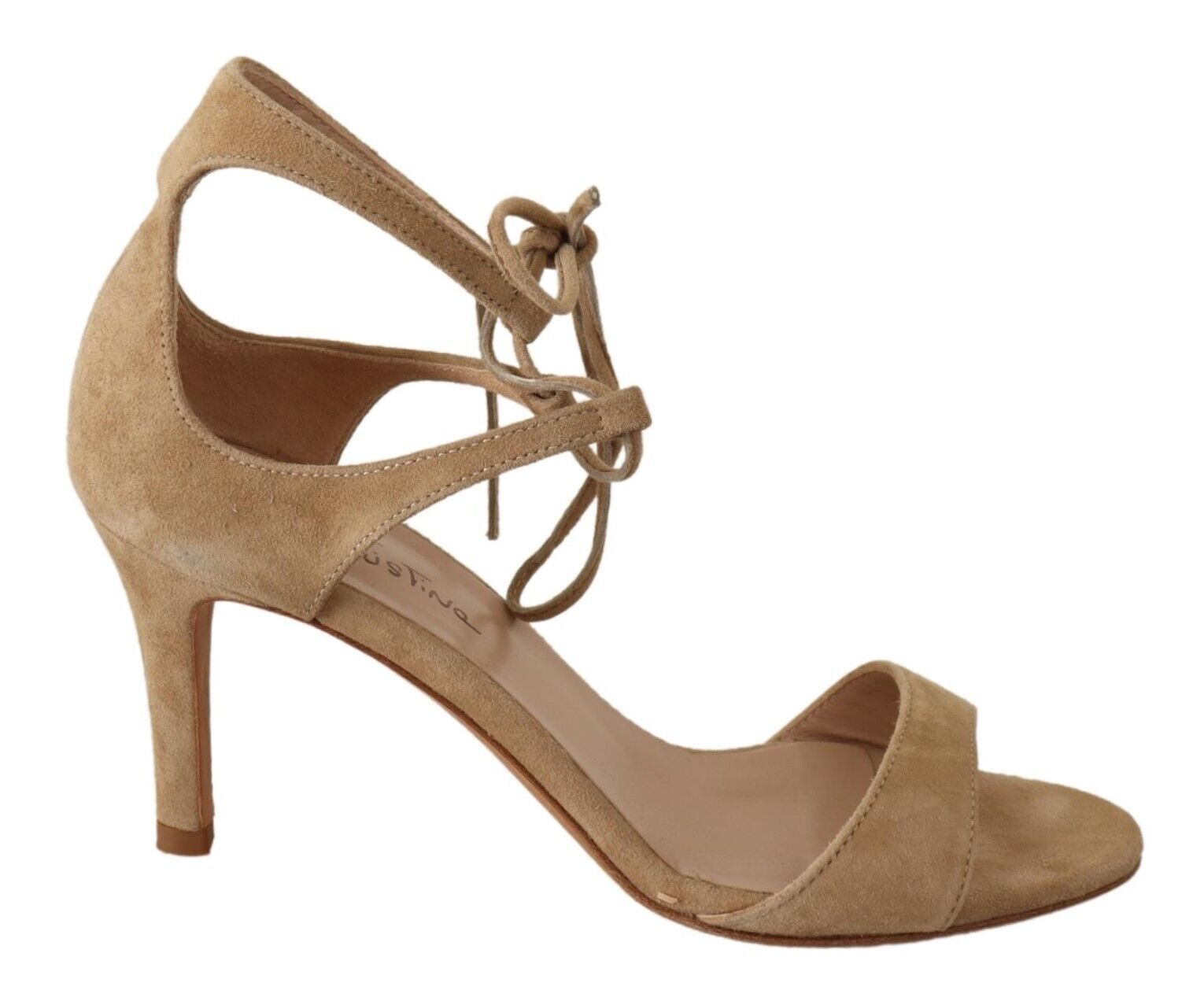 Elegant Beige Suede Ankle Strap Heels - ventzia