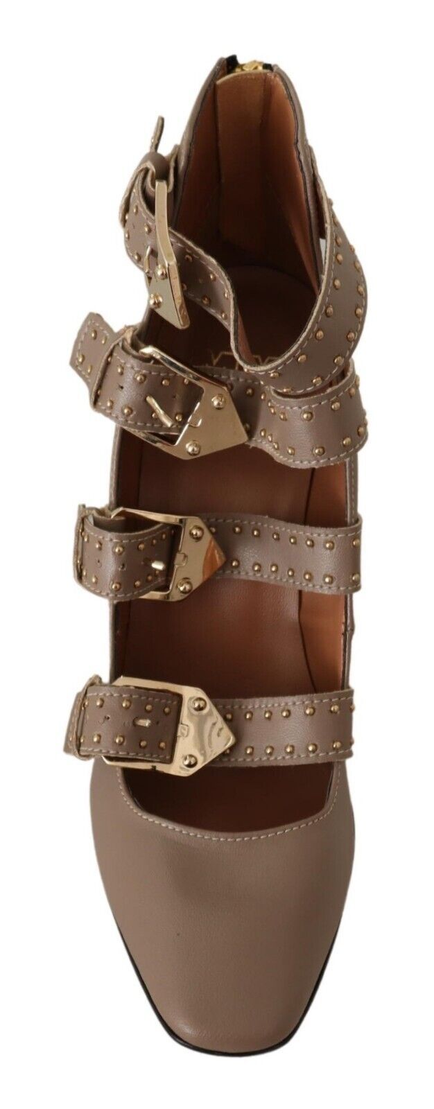 Elegant Leather Multi-Buckle Heels in Brown - ventzia