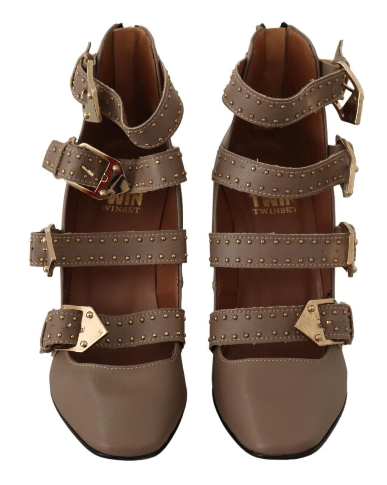 Elegant Leather Multi-Buckle Heels in Brown - ventzia