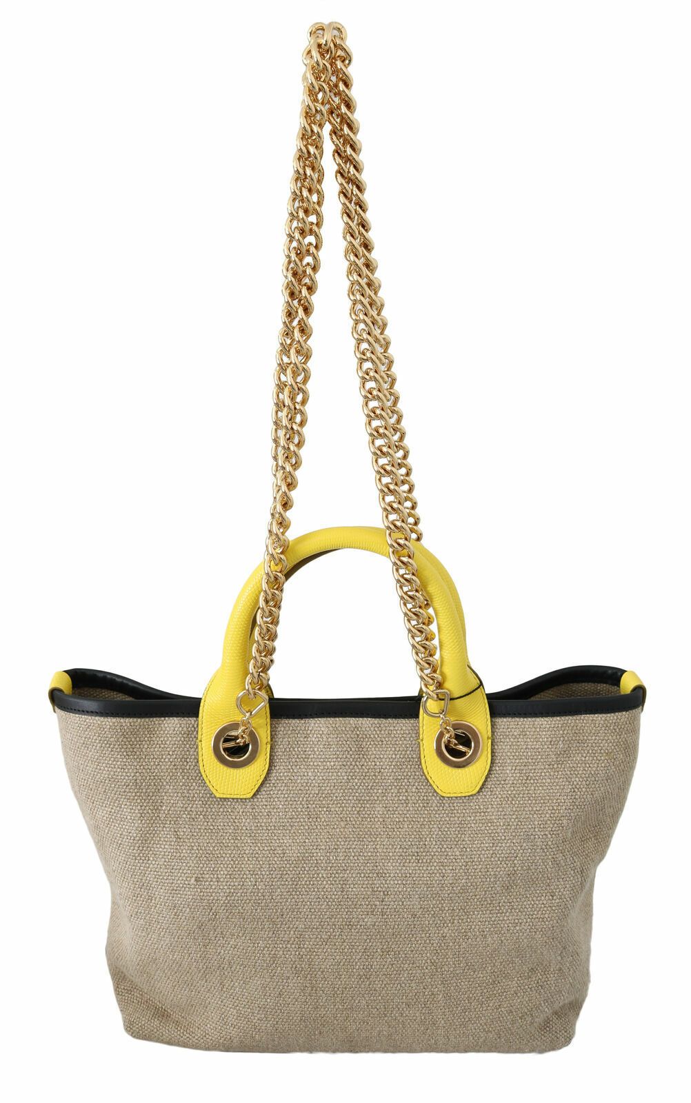 Beige Linen-Calf Tote with Gold Chain - ventzia