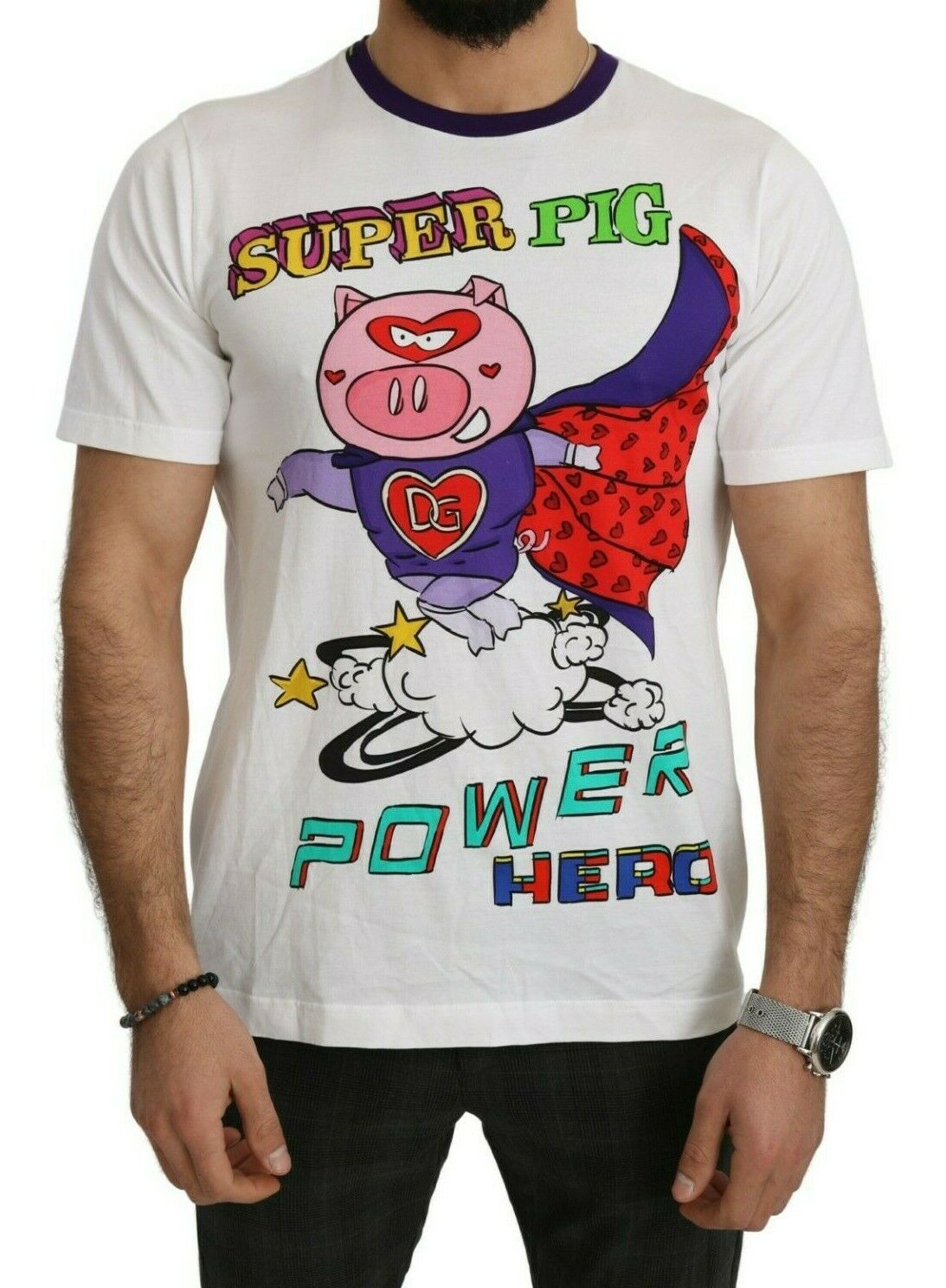 Chic White Cotton Pig Motif Tee - ventzia