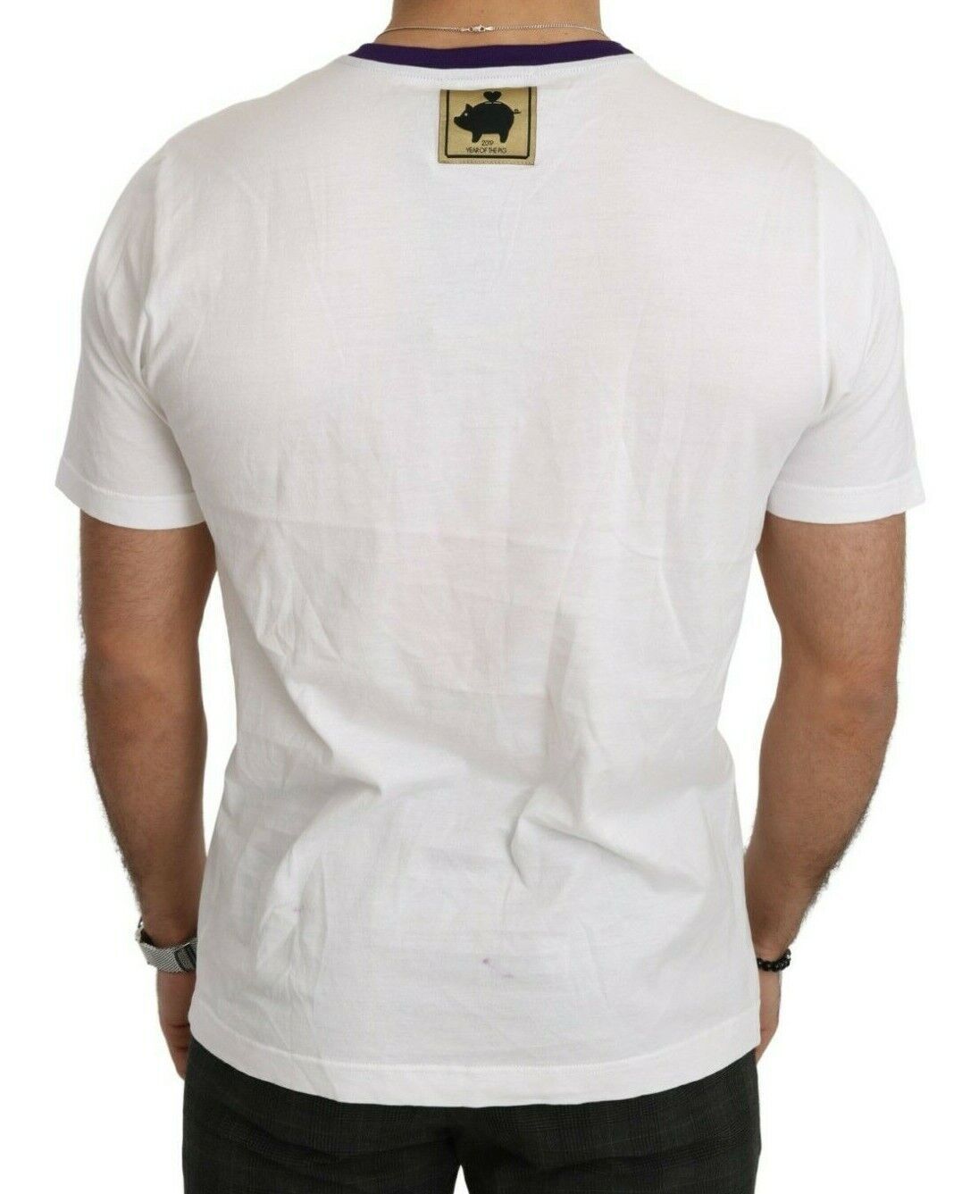 Chic White Cotton Pig Motif Tee - ventzia