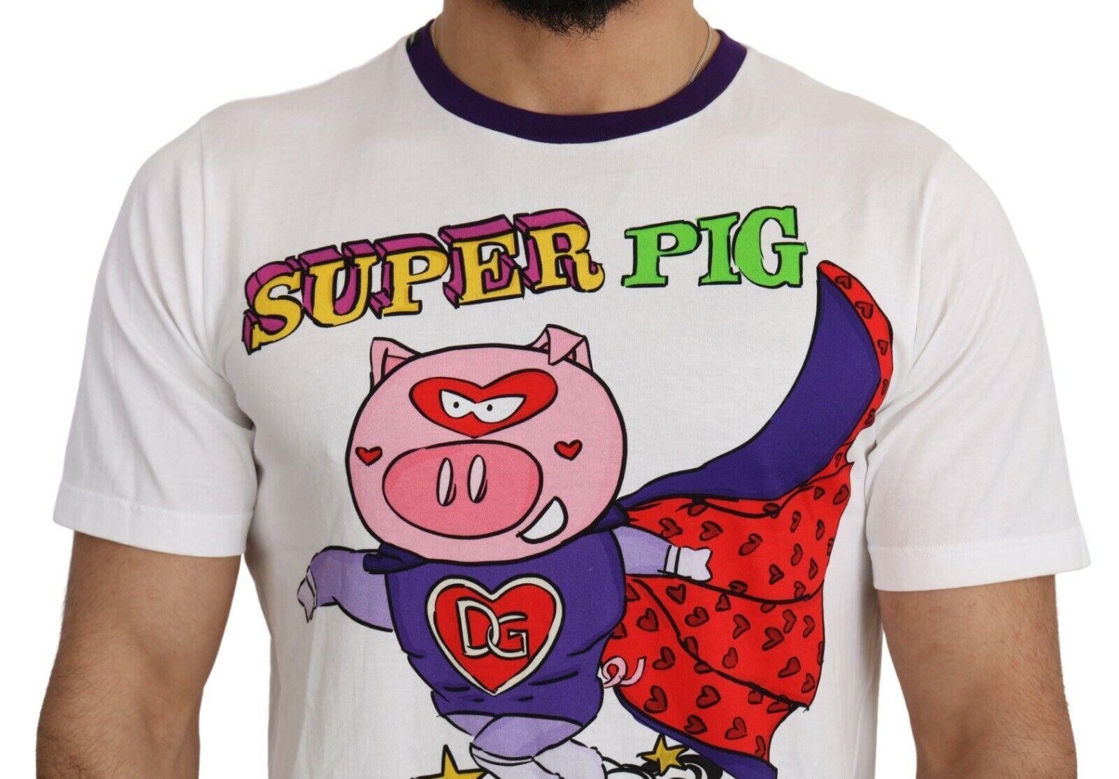 Chic White Cotton Pig Motif Tee - ventzia