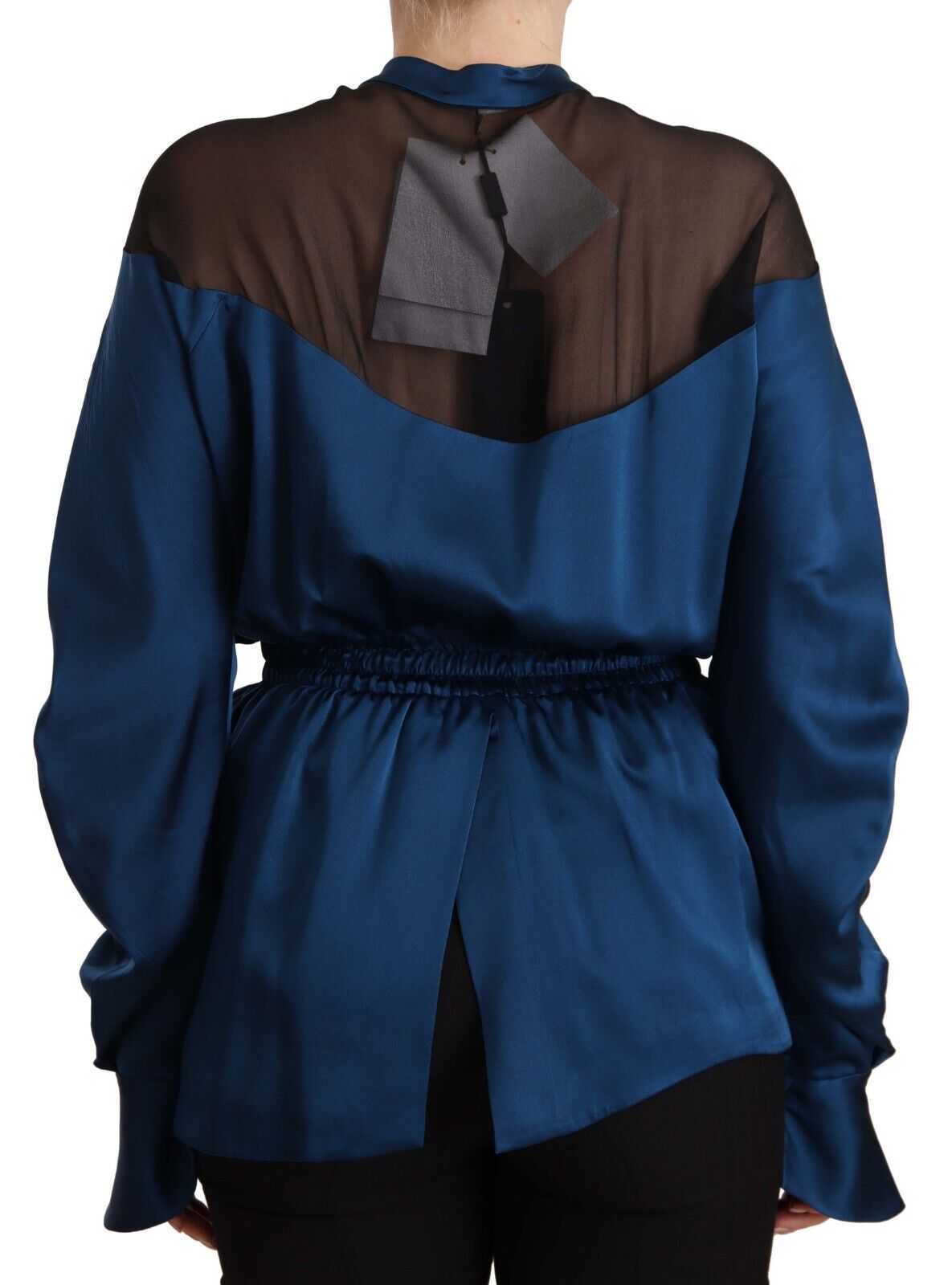 Elegant Crew Neck Silk Blouse in Blue - ventzia