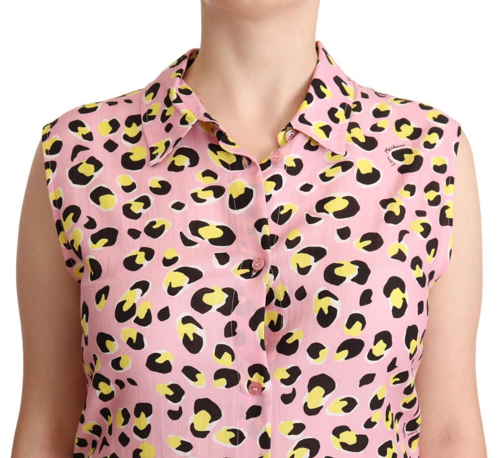 Pink Leopard Print Sleeveless Collared Polo Top - ventzia