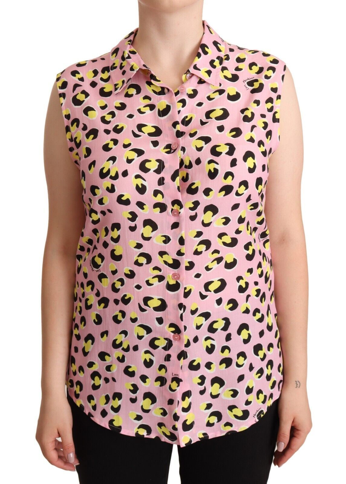 Pink Leopard Print Sleeveless Collared Polo Top - ventzia