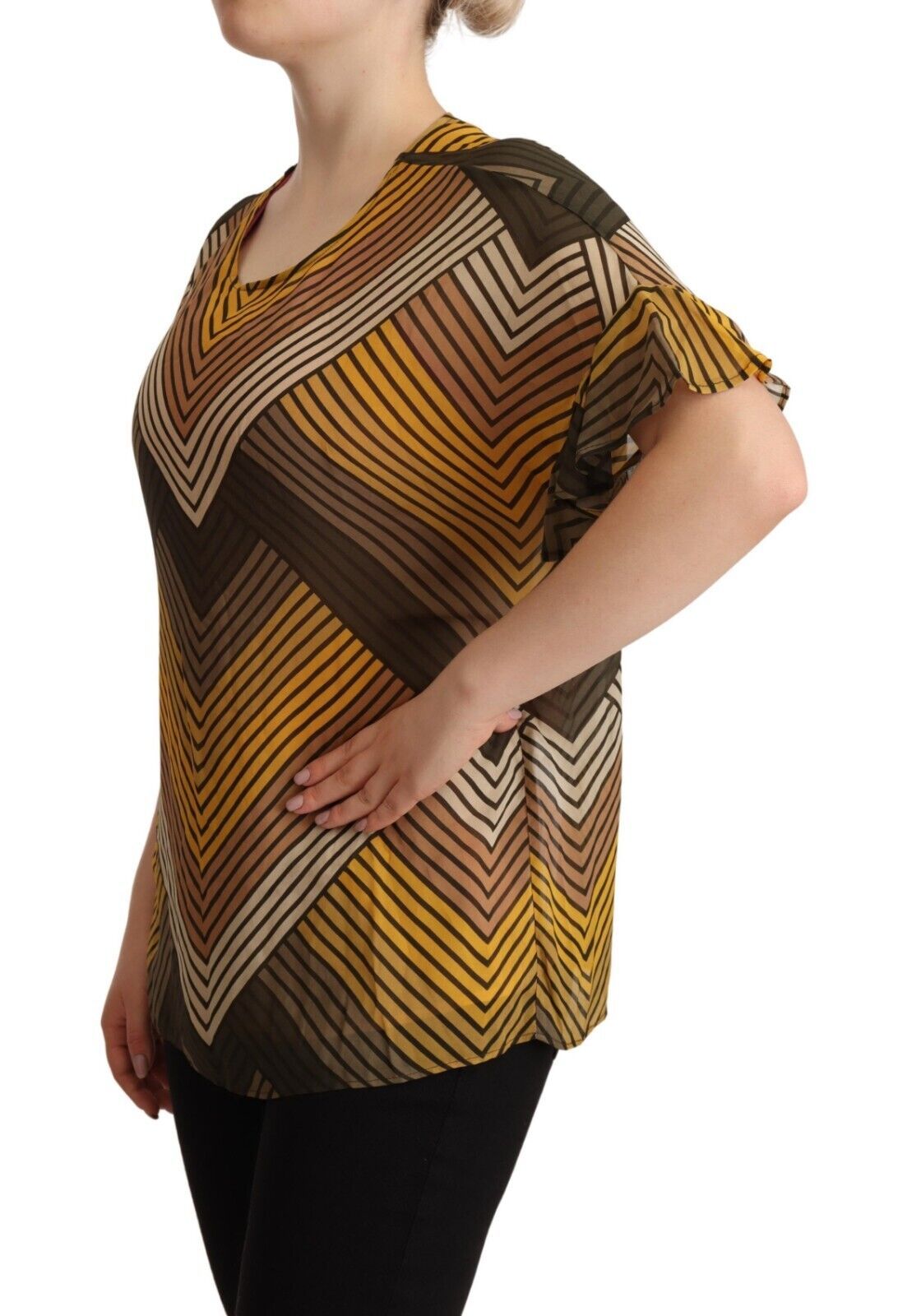 Chic Multicolor Striped Short Sleeve Blouse - ventzia