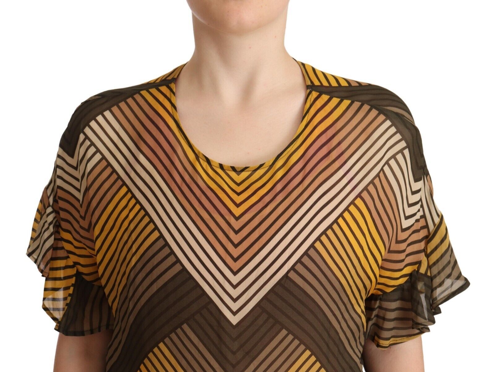 Chic Multicolor Striped Short Sleeve Blouse - ventzia