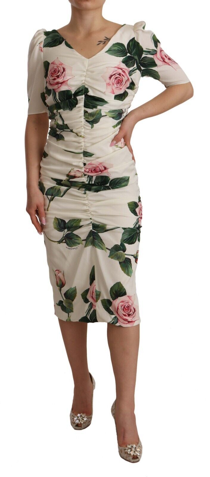 Elegant White Floral Sheath Dress - ventzia