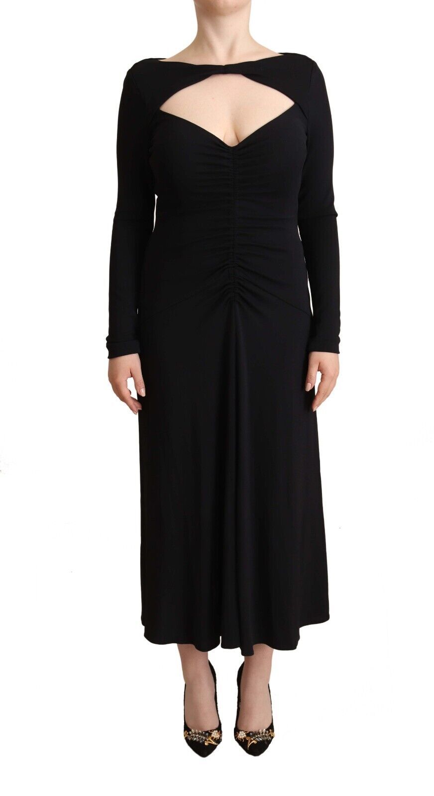 Elegant Black Nylon Stretch Maxi Dress - ventzia