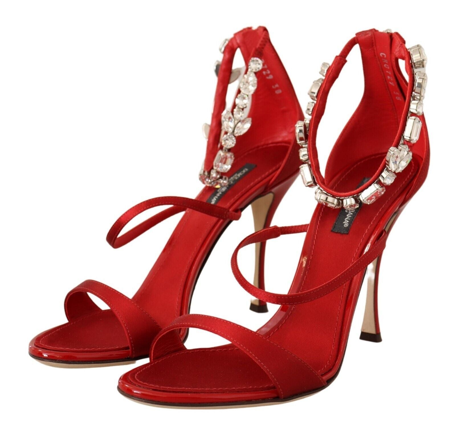 Red Crystal-Embellished Heel Sandals - ventzia