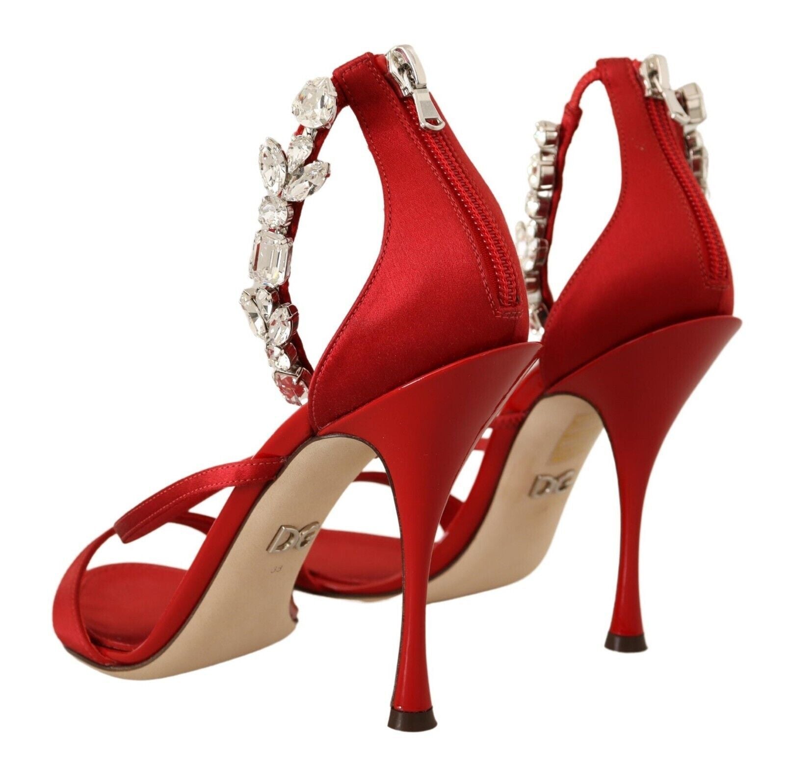 Red Crystal-Embellished Heel Sandals - ventzia