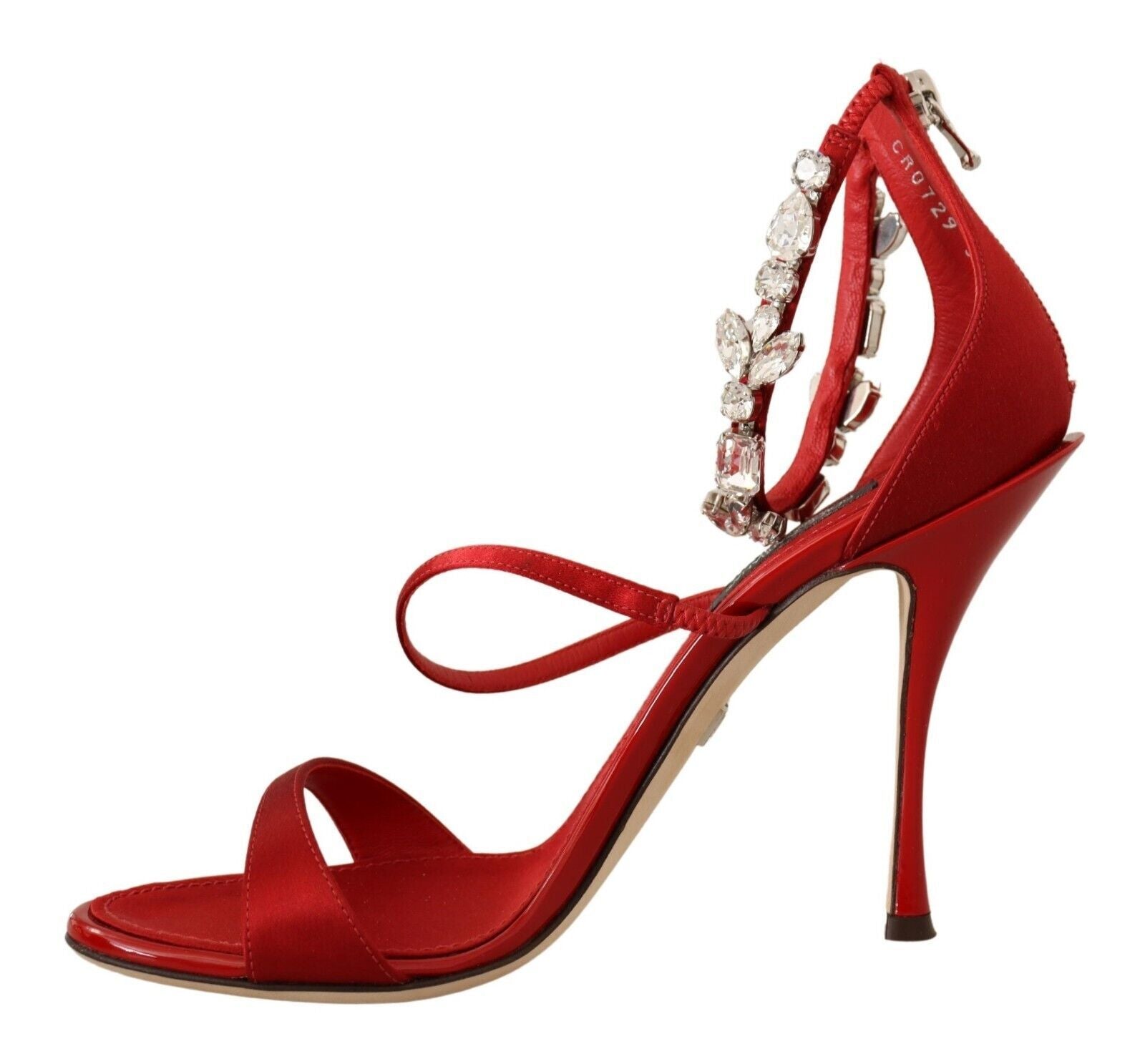 Red Crystal-Embellished Heel Sandals - ventzia