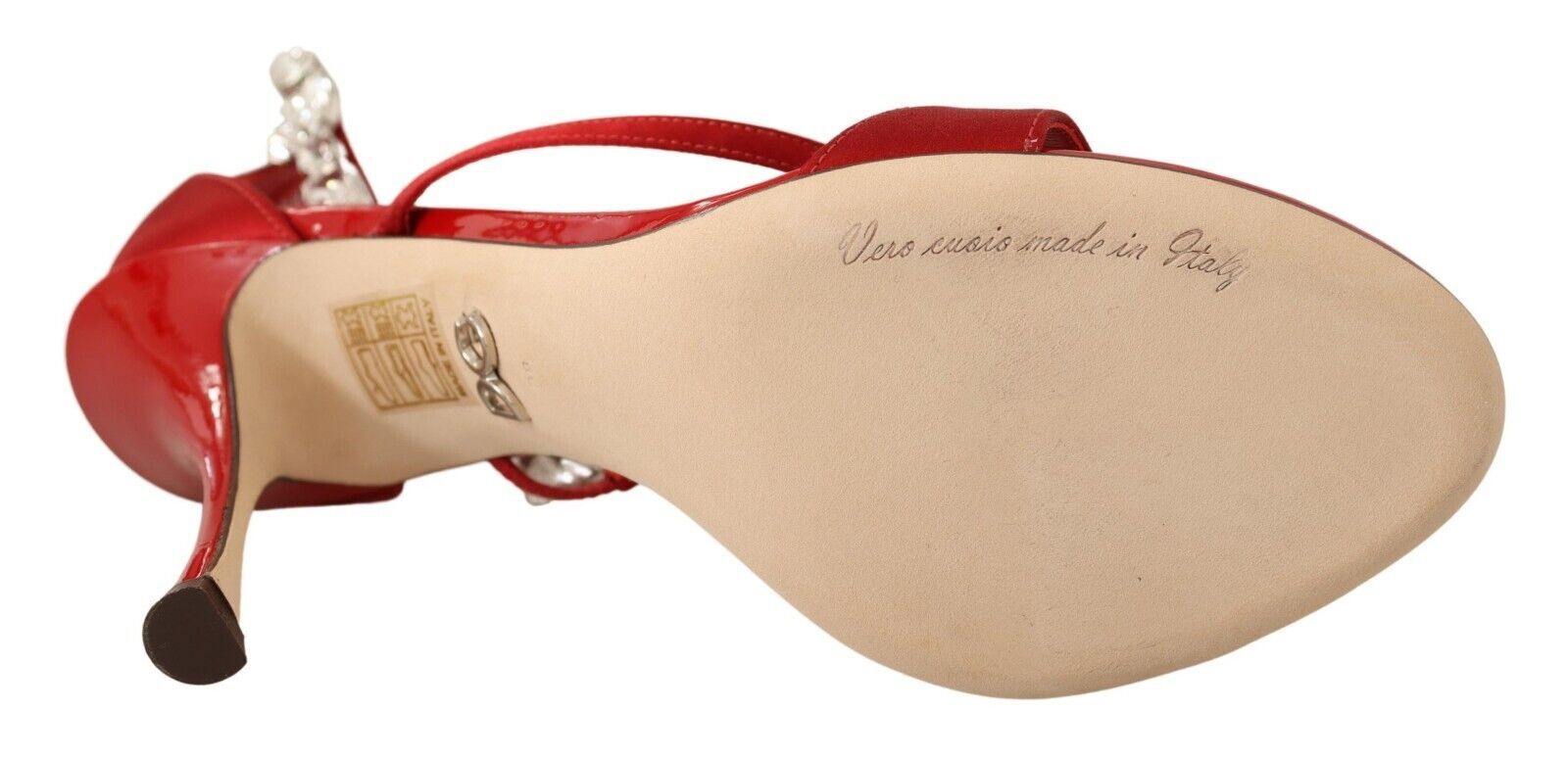 Red Crystal-Embellished Heel Sandals - ventzia