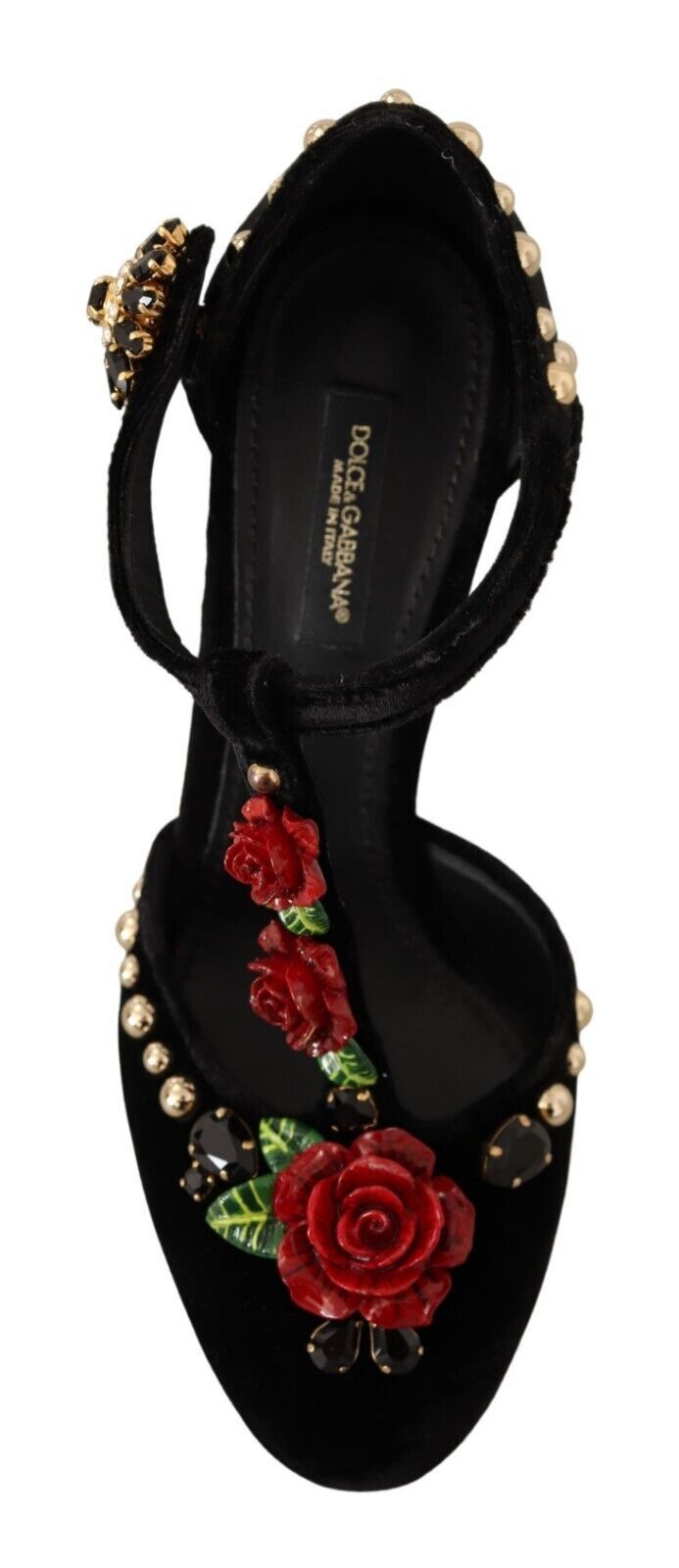 Black Mary Jane Pumps Roses Crystals Shoes - ventzia