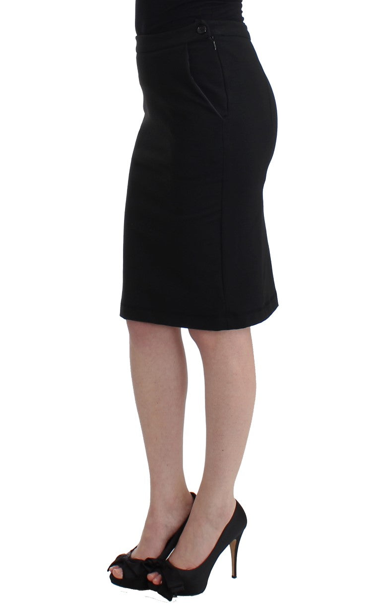 Chic Black Pencil Skirt Knee Length with Side Zip - ventzia