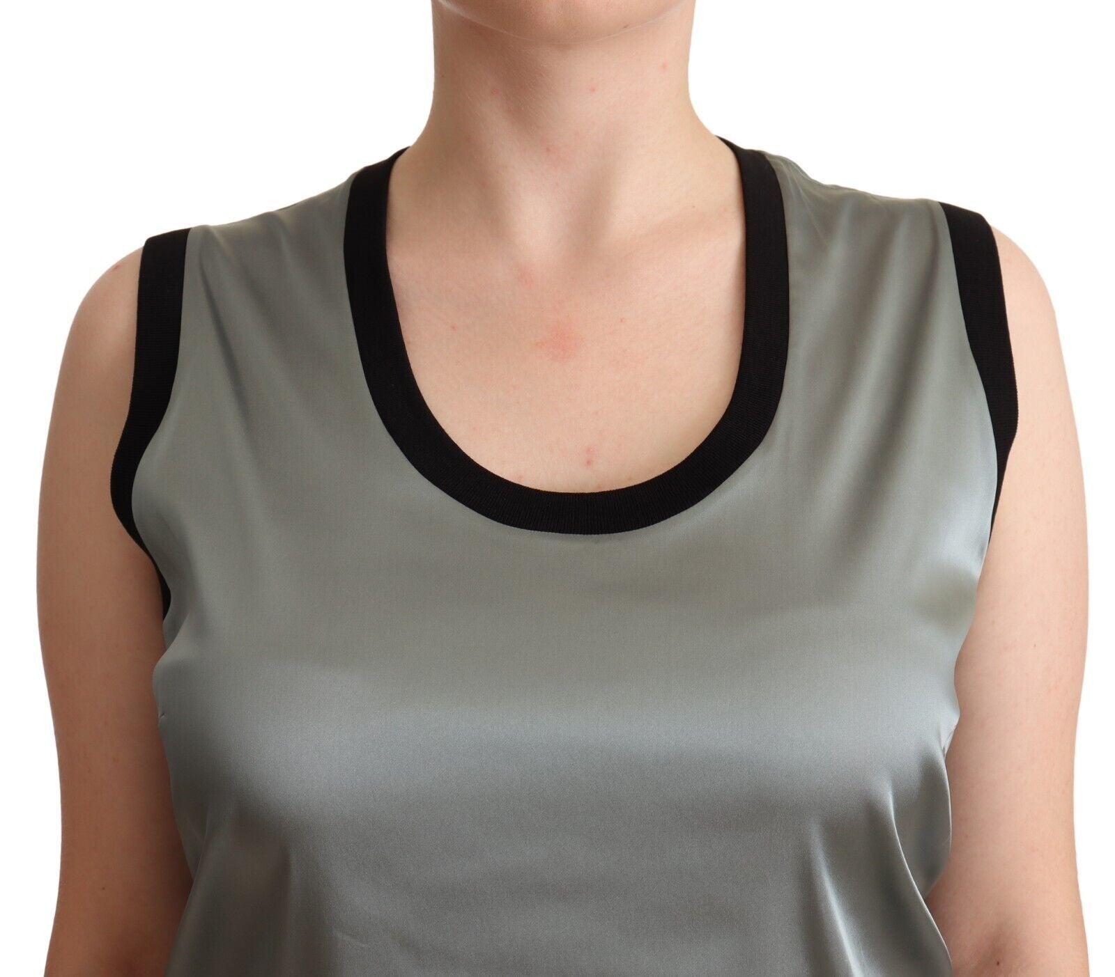 Elegant Silver Sleeveless Blouse - ventzia