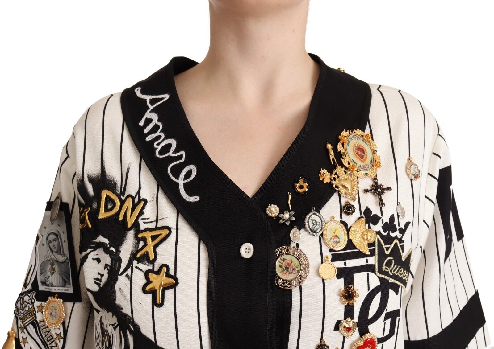 Elegant Striped V-Neck Blouse with Charms - ventzia