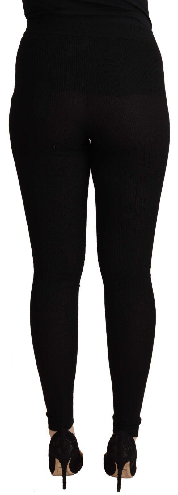 Black High Waist Cashmere Tights Pants - ventzia