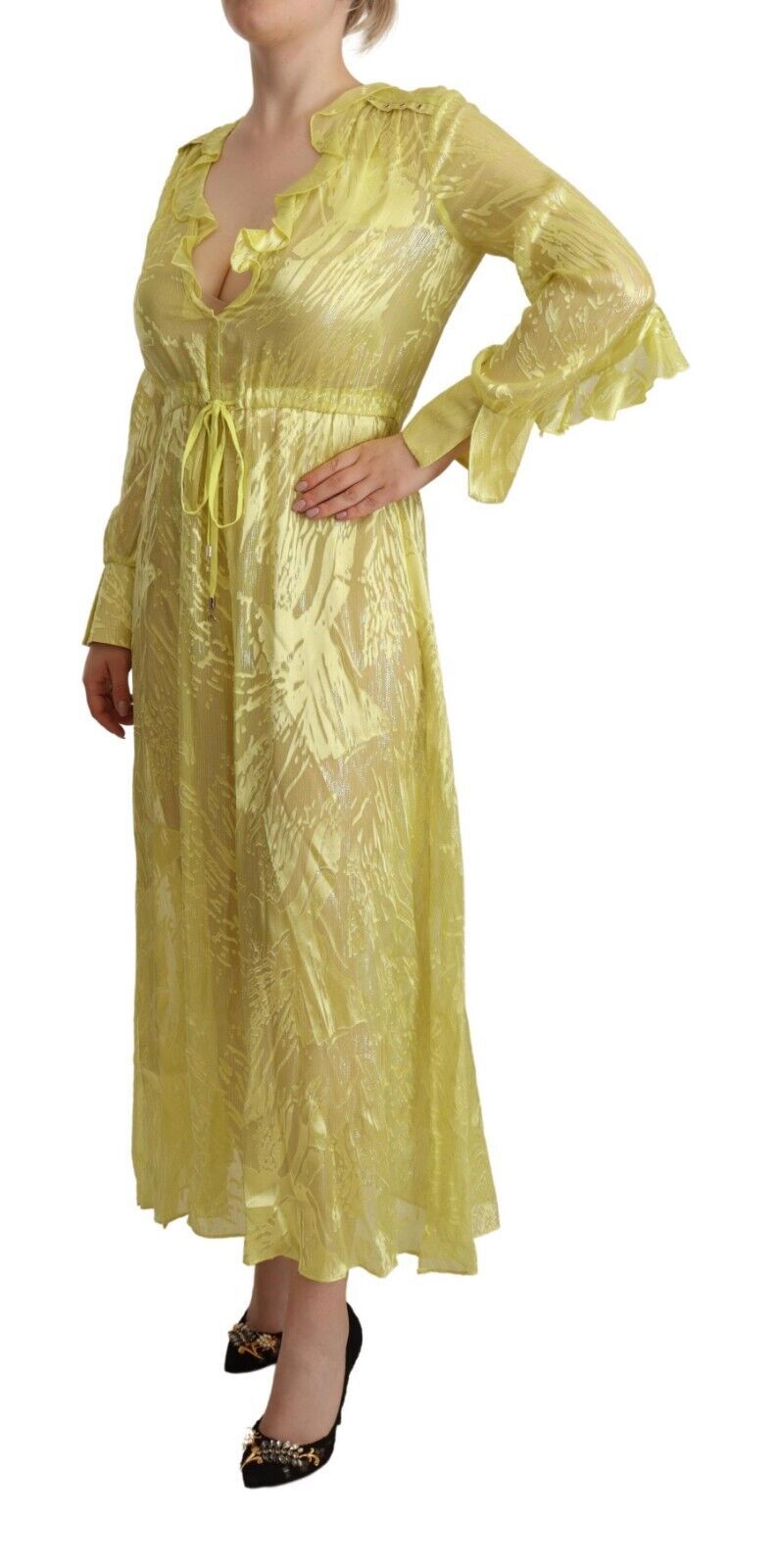 Sunshine Silk Blend Maxi Dress - Long Sleeves & Plunge - ventzia
