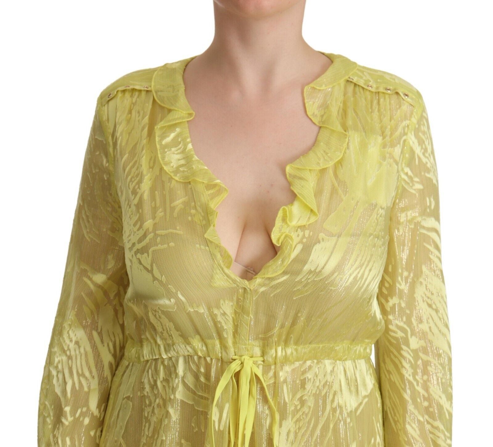 Sunshine Silk Blend Maxi Dress - Long Sleeves & Plunge - ventzia