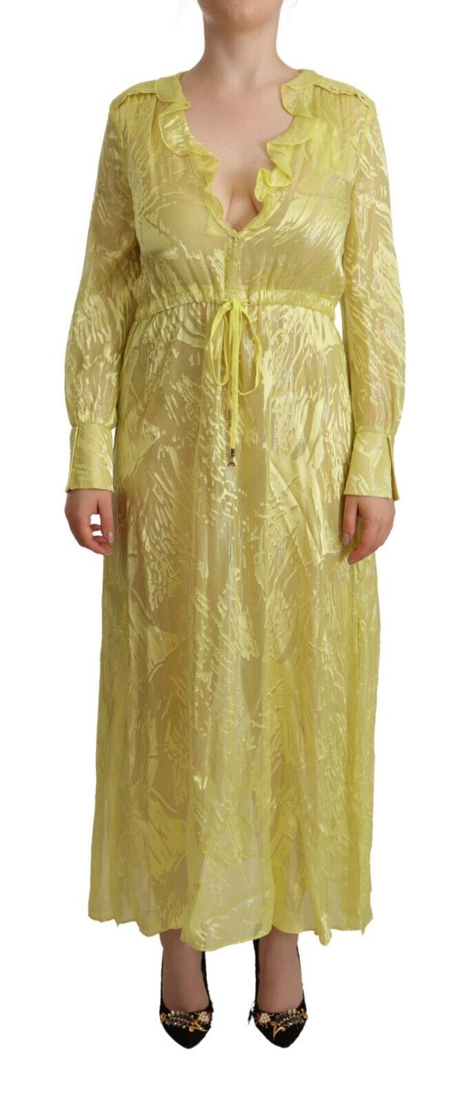 Sunshine Silk Blend Maxi Dress - Long Sleeves & Plunge - ventzia