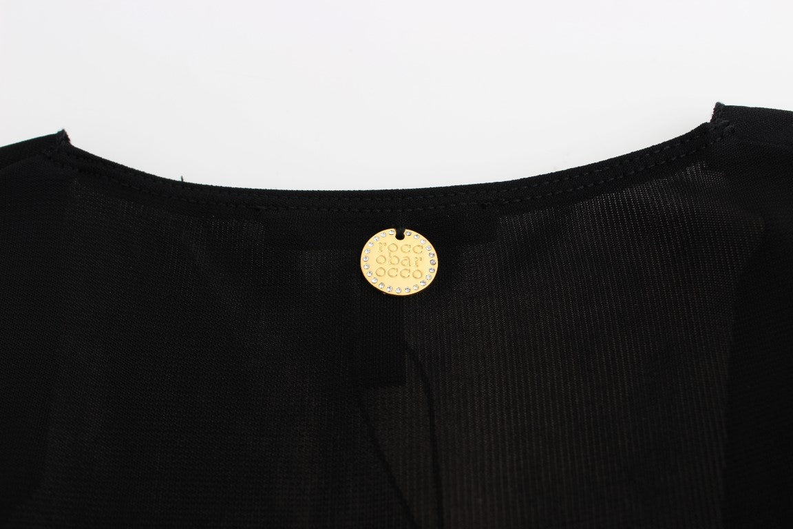 Elegant Sleeveless Black Mini Dress with Gold Details - ventzia