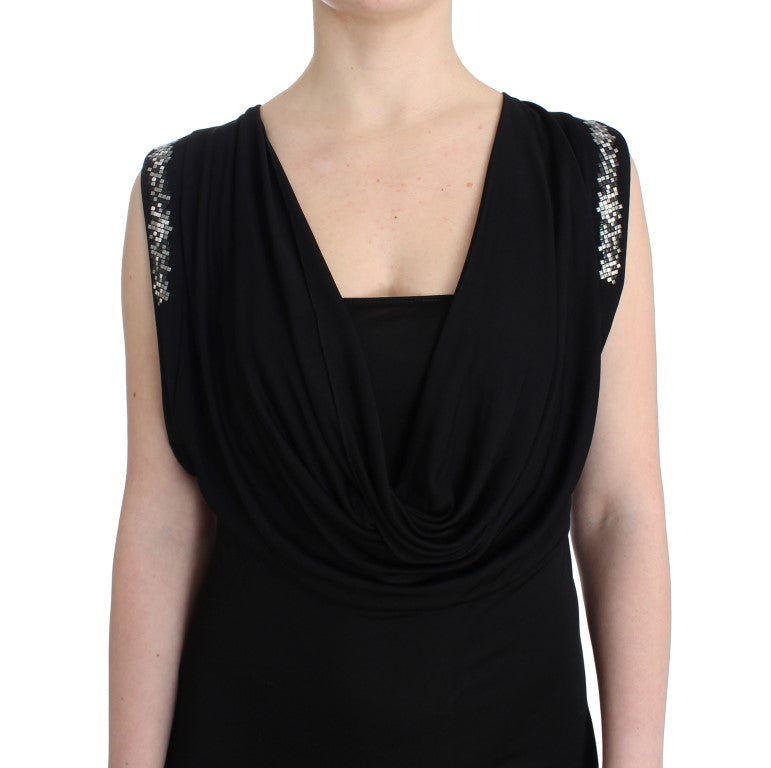 Elegant Draped Neckline Sleeveless Dress - ventzia