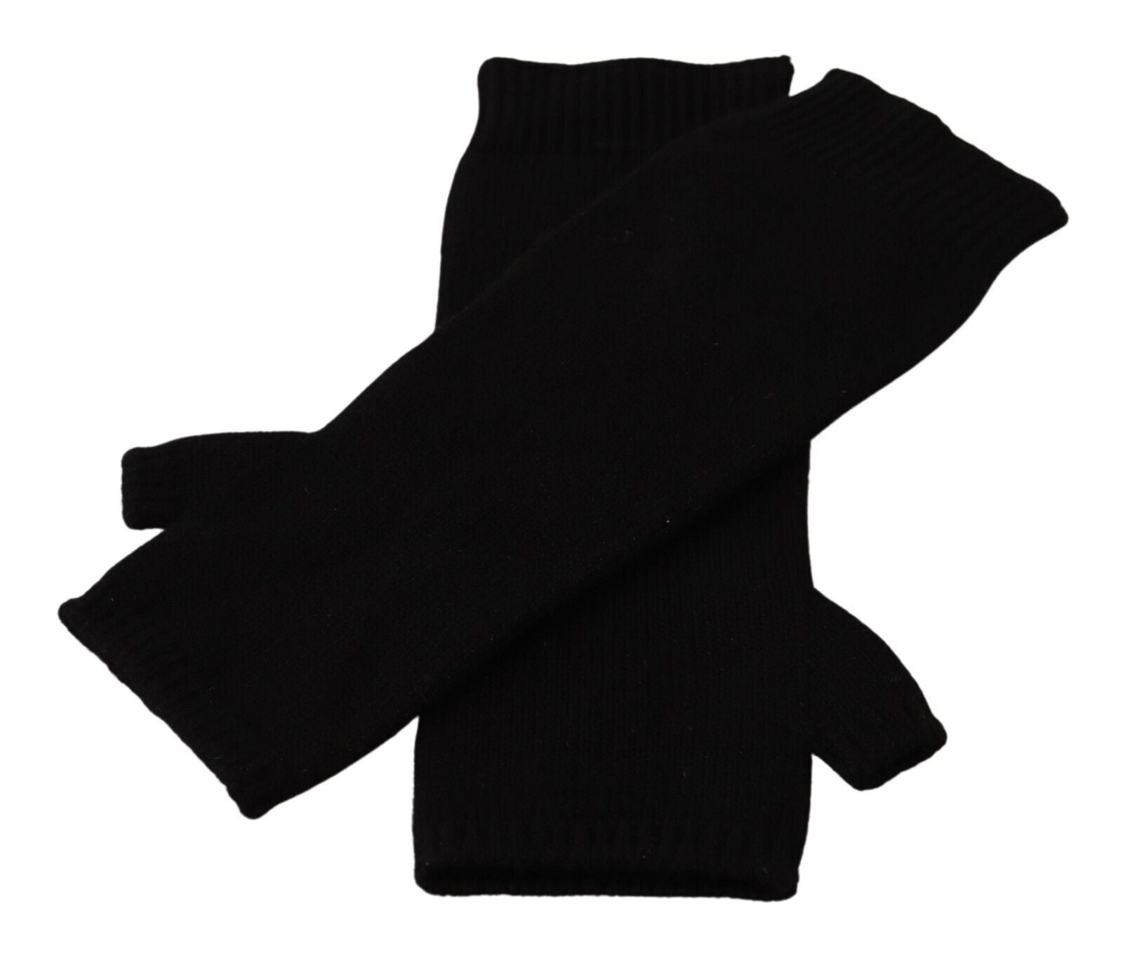 Elegant Black Cashmere Fingerless Gloves - ventzia