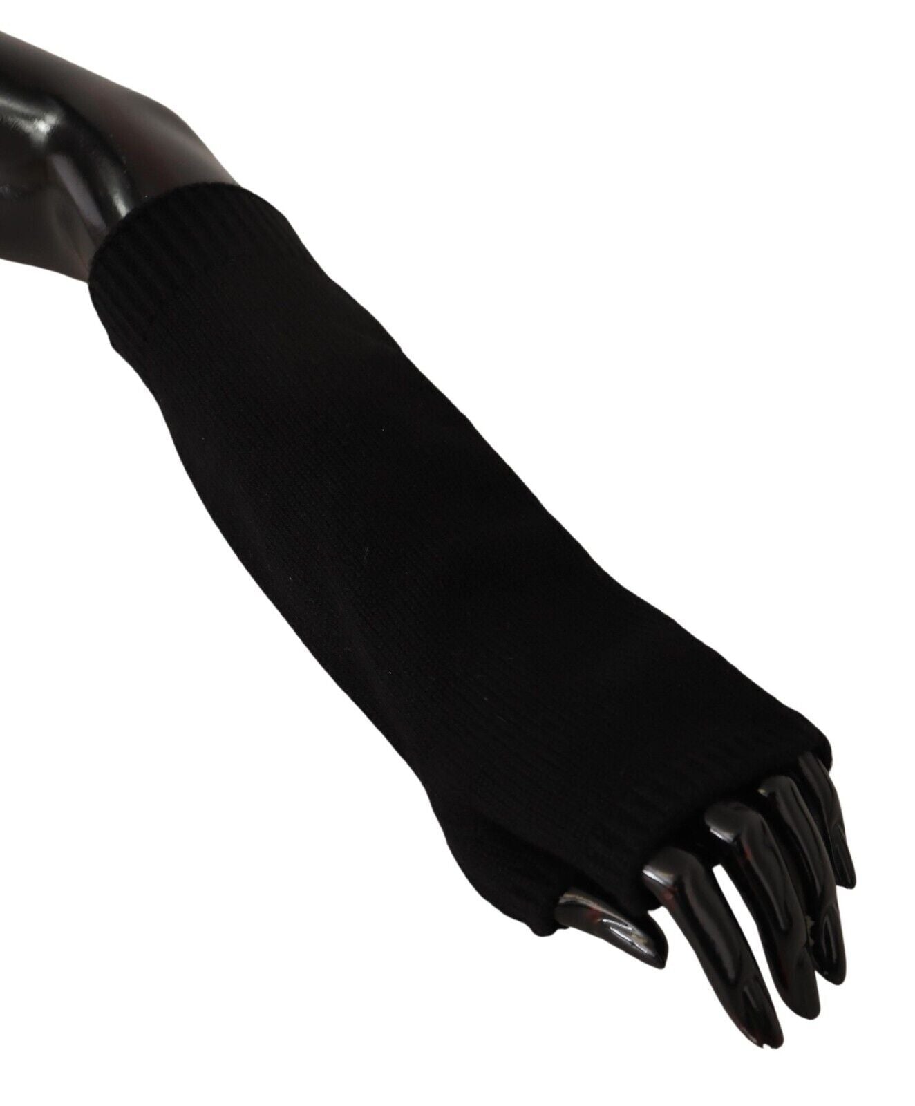 Elegant Black Cashmere Fingerless Gloves - ventzia