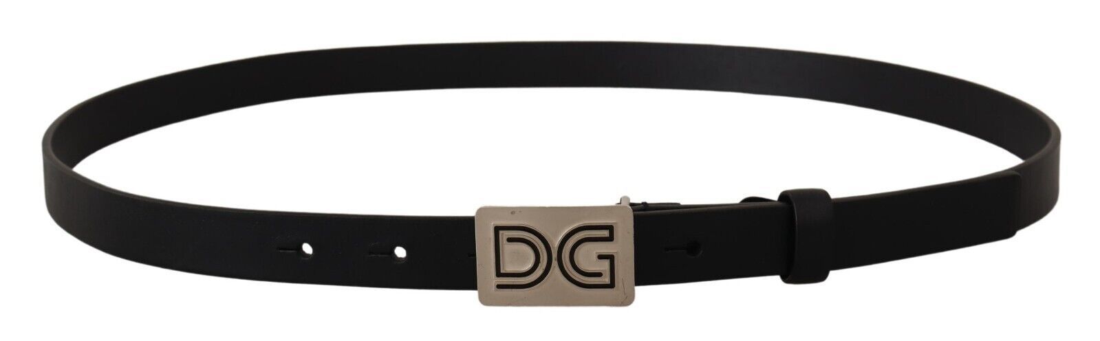 Elegant Black Leather Belt with Silver Buckle - ventzia