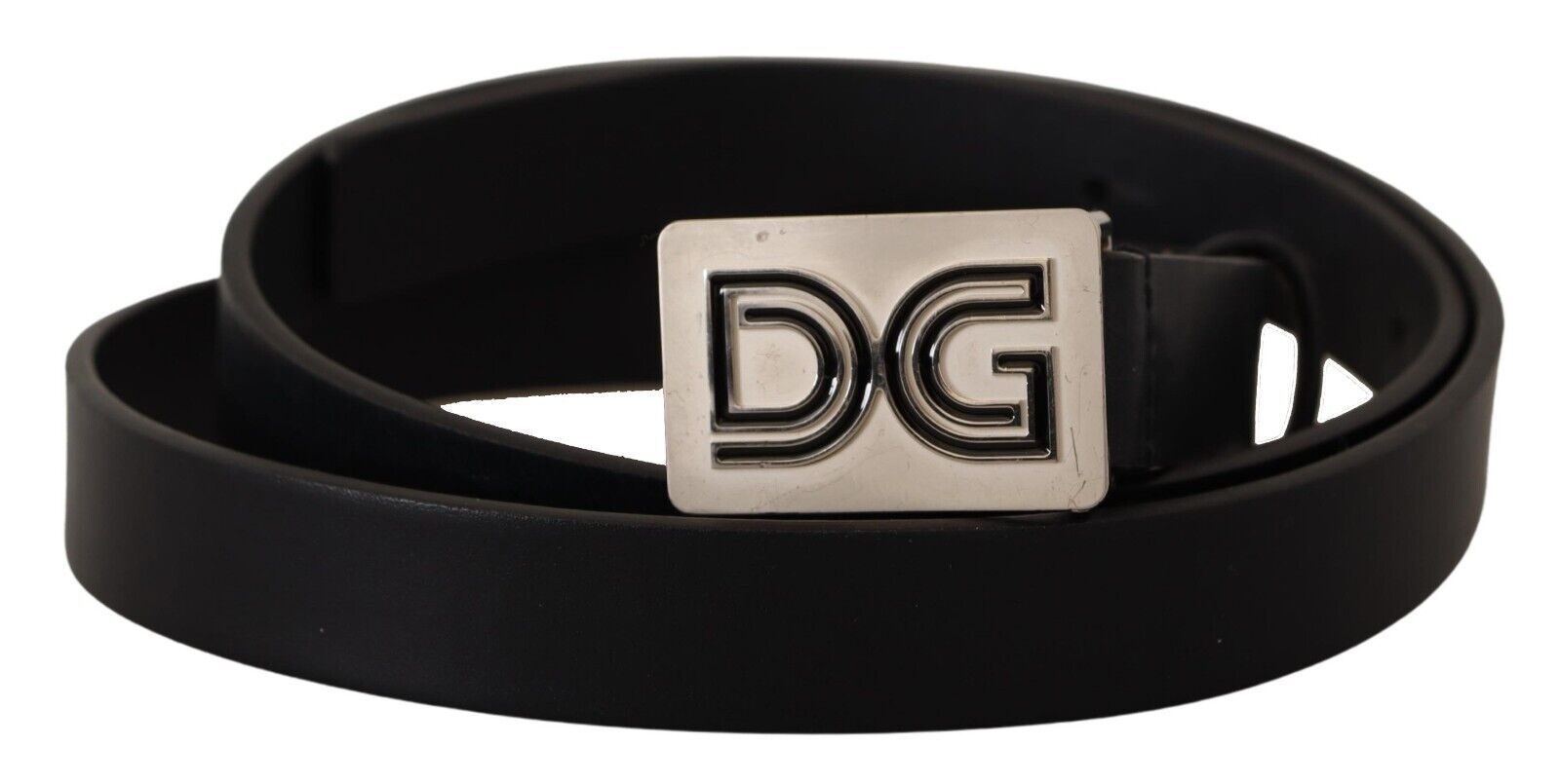 Elegant Black Leather Belt with Silver Buckle - ventzia