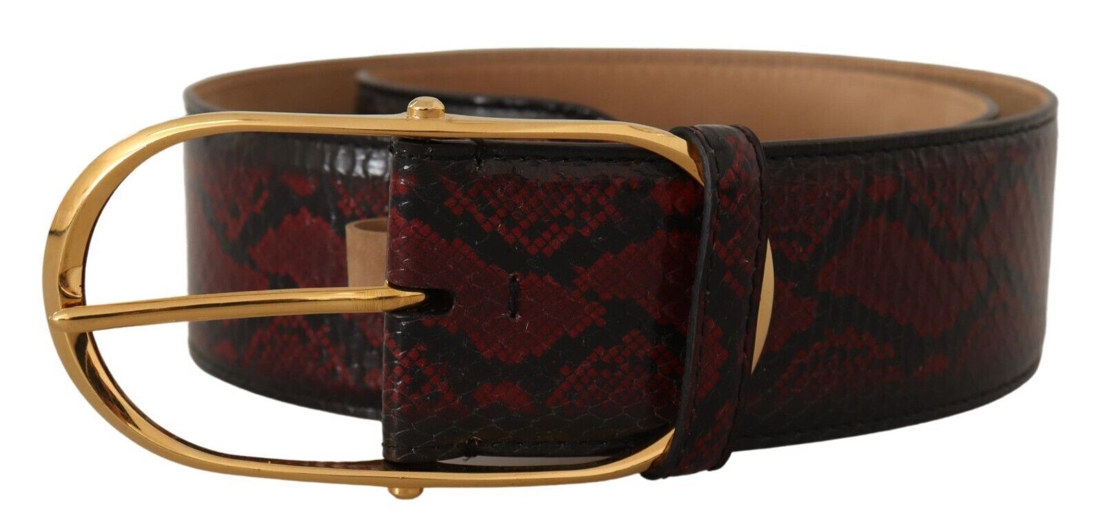 Elegant Red Python Leather Belt with Gold Buckle - ventzia