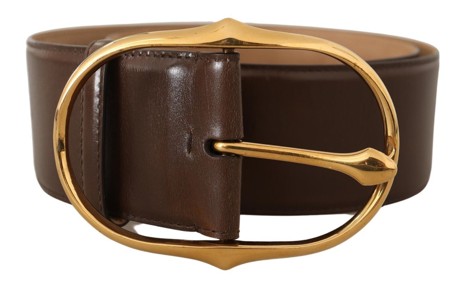 Elegant Brown Leather Belt with Gold Buckle - ventzia