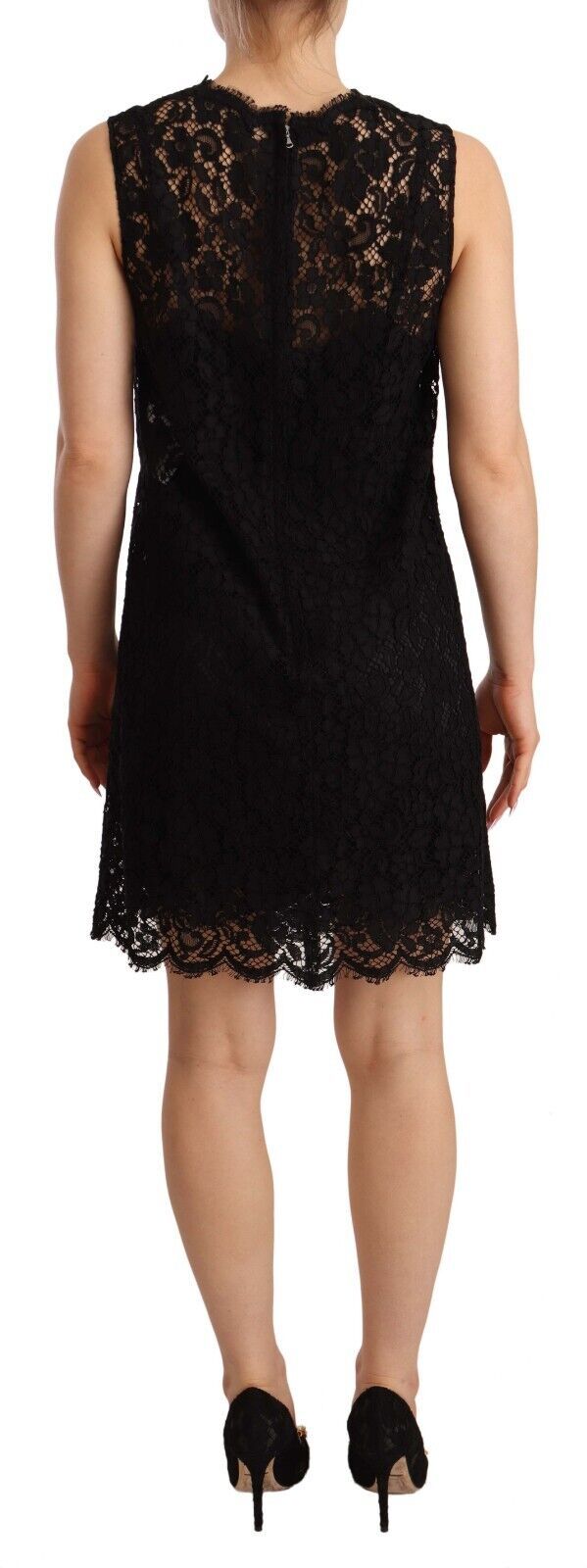 Elegant Floral Lace Sheath Dress in Black - ventzia