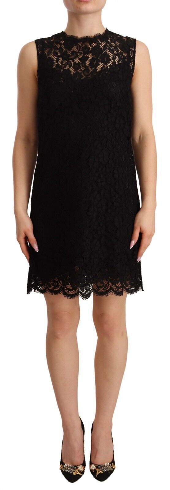 Elegant Floral Lace Sheath Dress in Black - ventzia