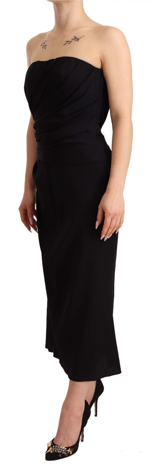 Elegant Strapless Silk Midi Dress - ventzia