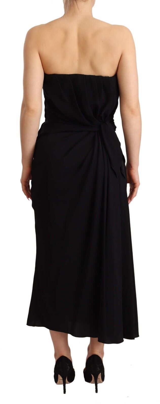 Elegant Strapless Silk Midi Dress - ventzia