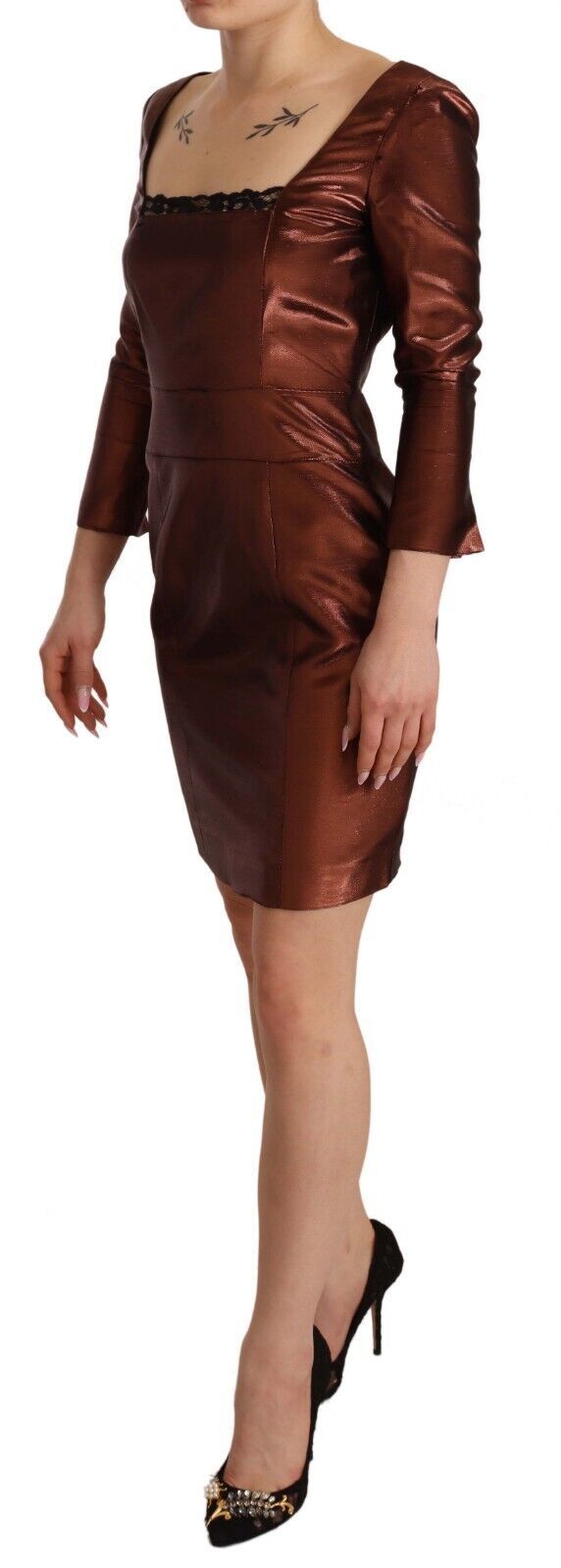 Elegant Bronze Sheath Mini Dress with Square Neck - ventzia