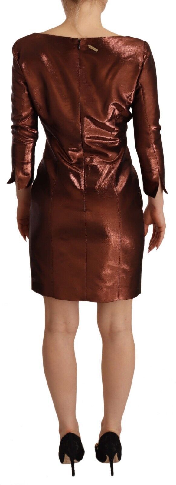 Elegant Bronze Sheath Mini Dress with Square Neck - ventzia