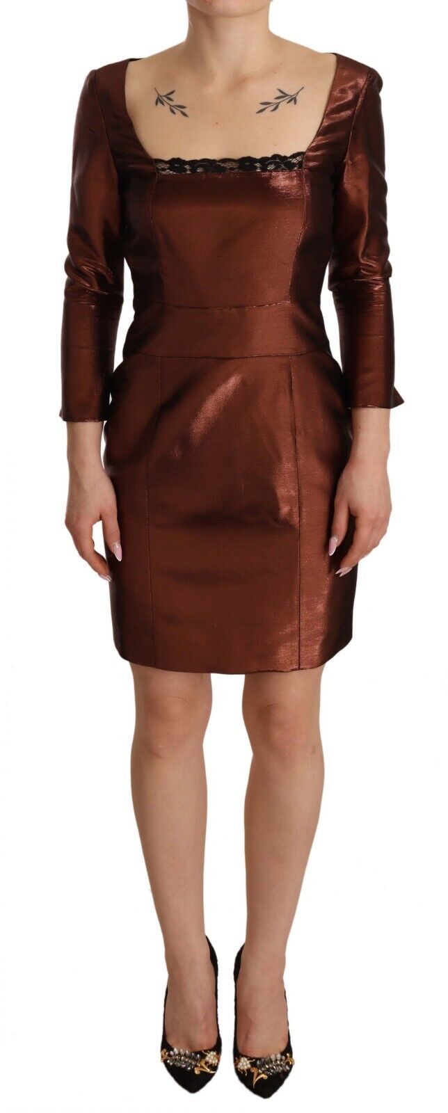 Elegant Bronze Sheath Mini Dress with Square Neck - ventzia