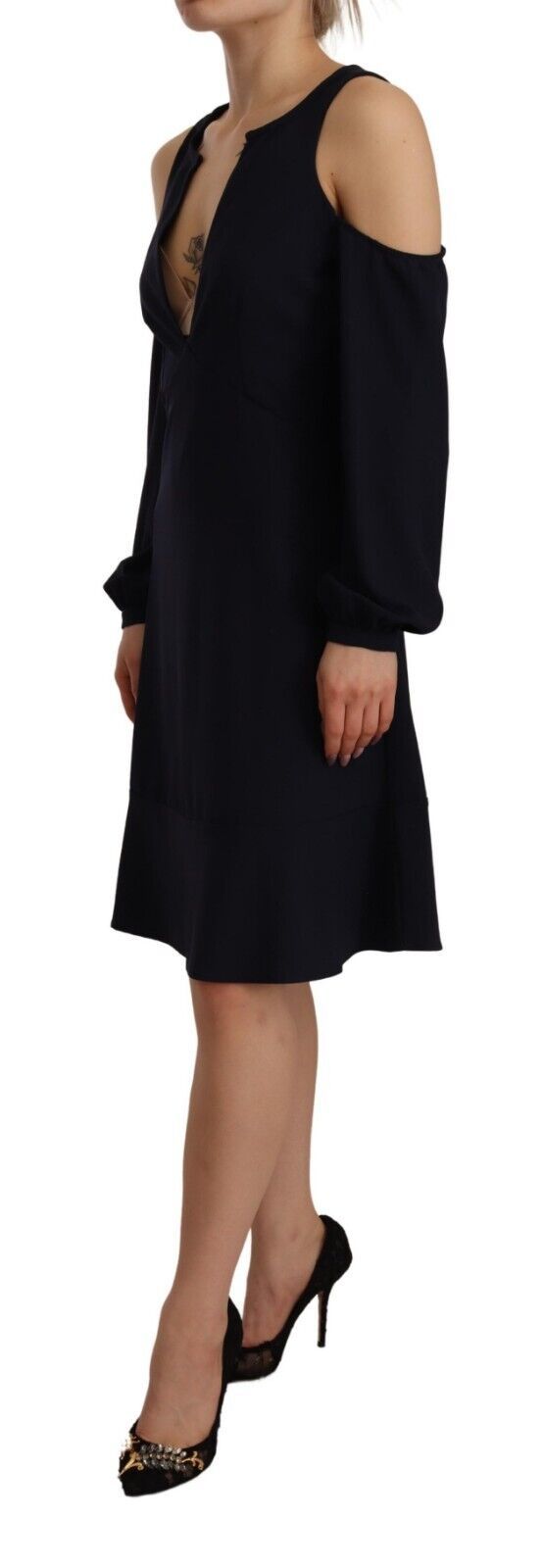 Chic Black Open Shoulder A-Line Dress - ventzia