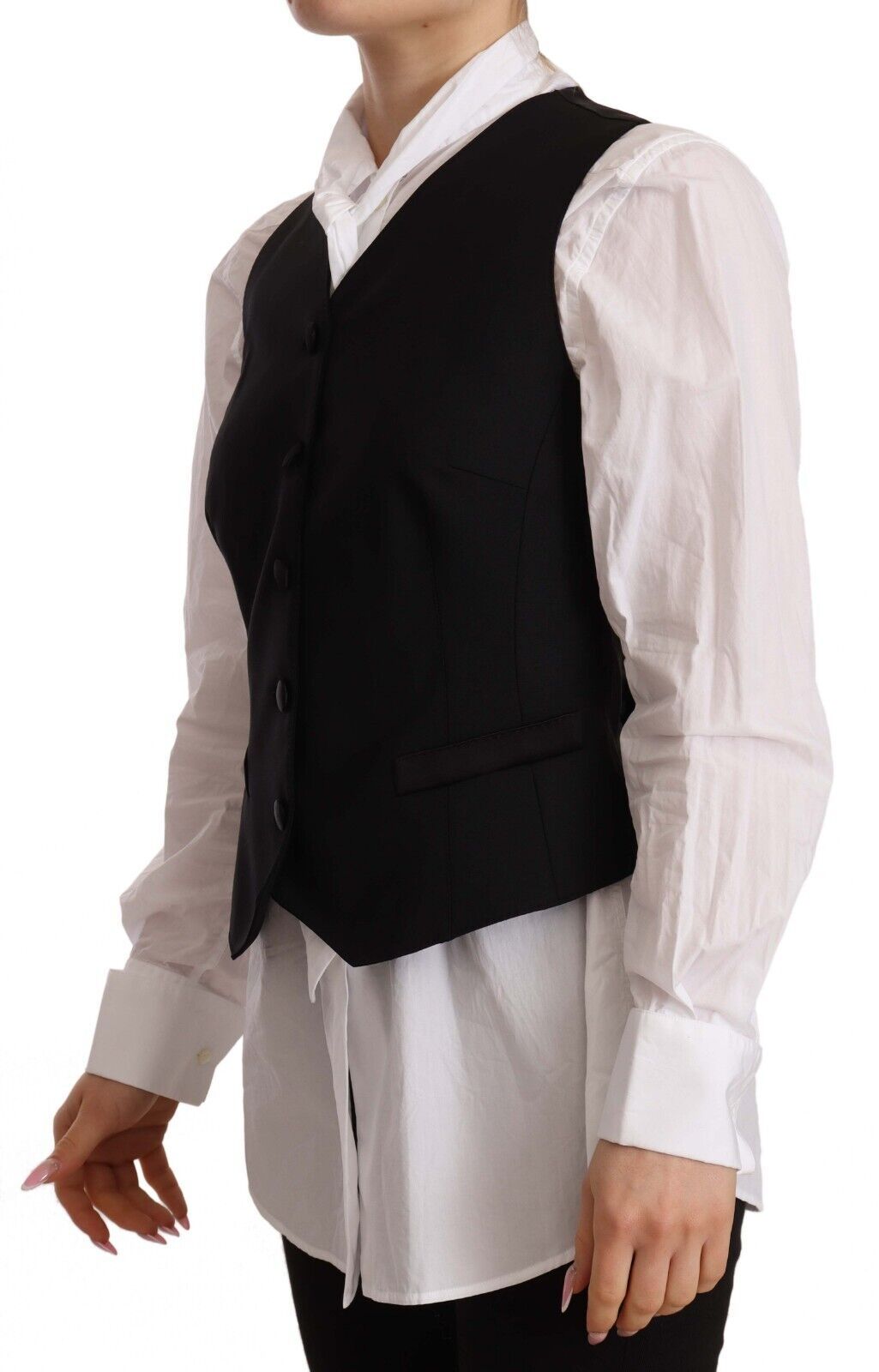 Elegant Black Wool Blend Waistcoat - ventzia