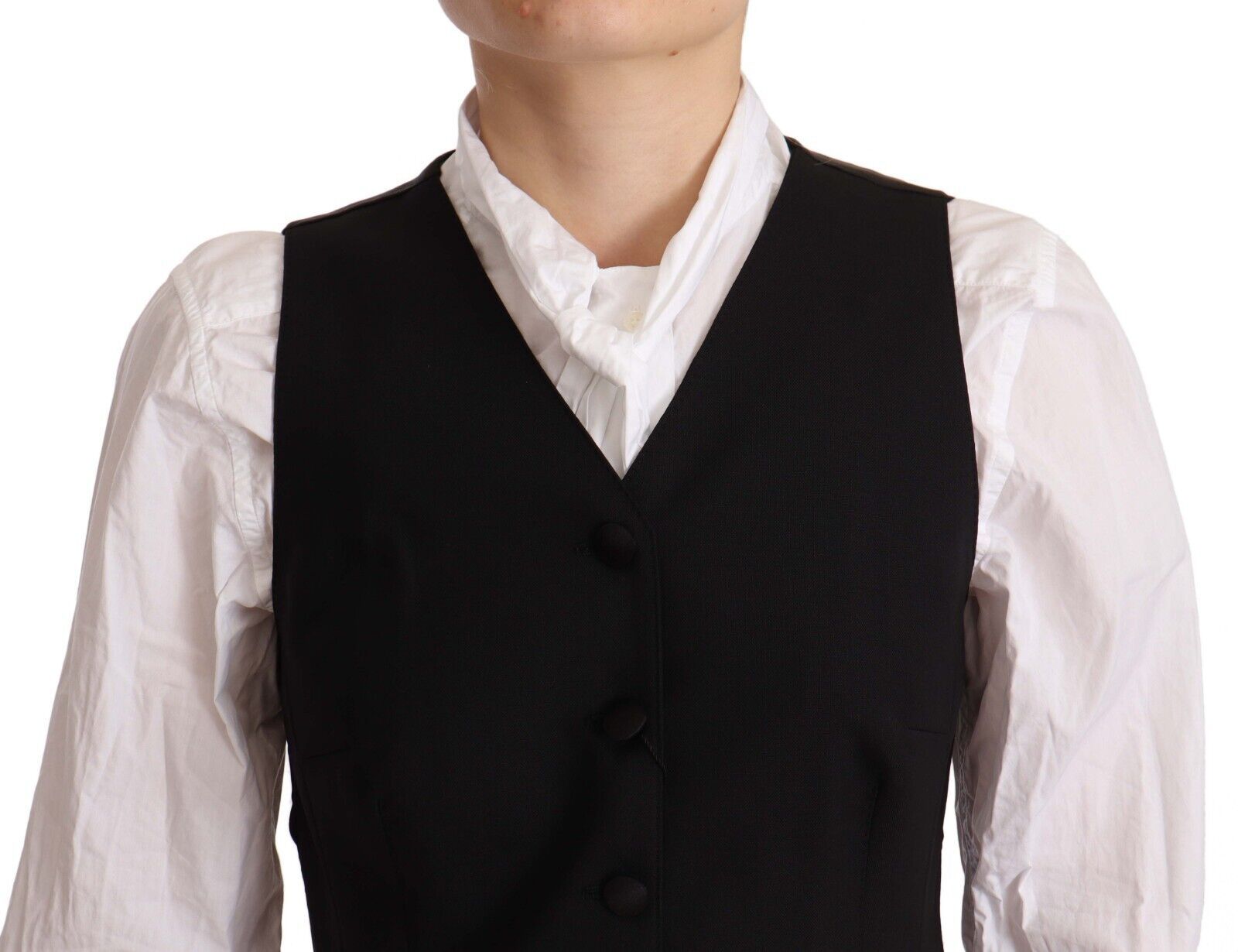 Elegant Black Wool Blend Waistcoat - ventzia
