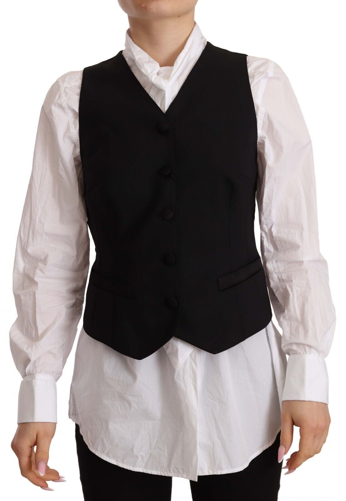 Elegant Black Wool Blend Waistcoat - ventzia